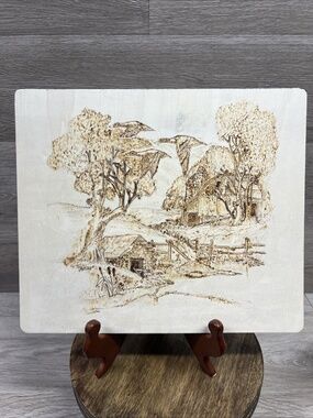 Wood Burned Art Pyrography Farmhouse Barn Wall Hanging Signed Matzco Handmade